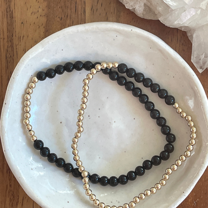 Black Tourmaline & Gold Bracelet Set