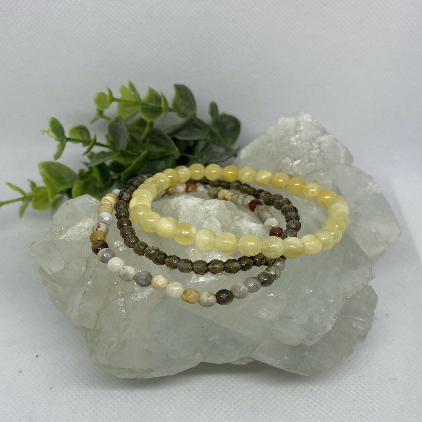 Positivity Stack: Crazy Lace Agate, Smoky Quartz, and Yellow Calcite