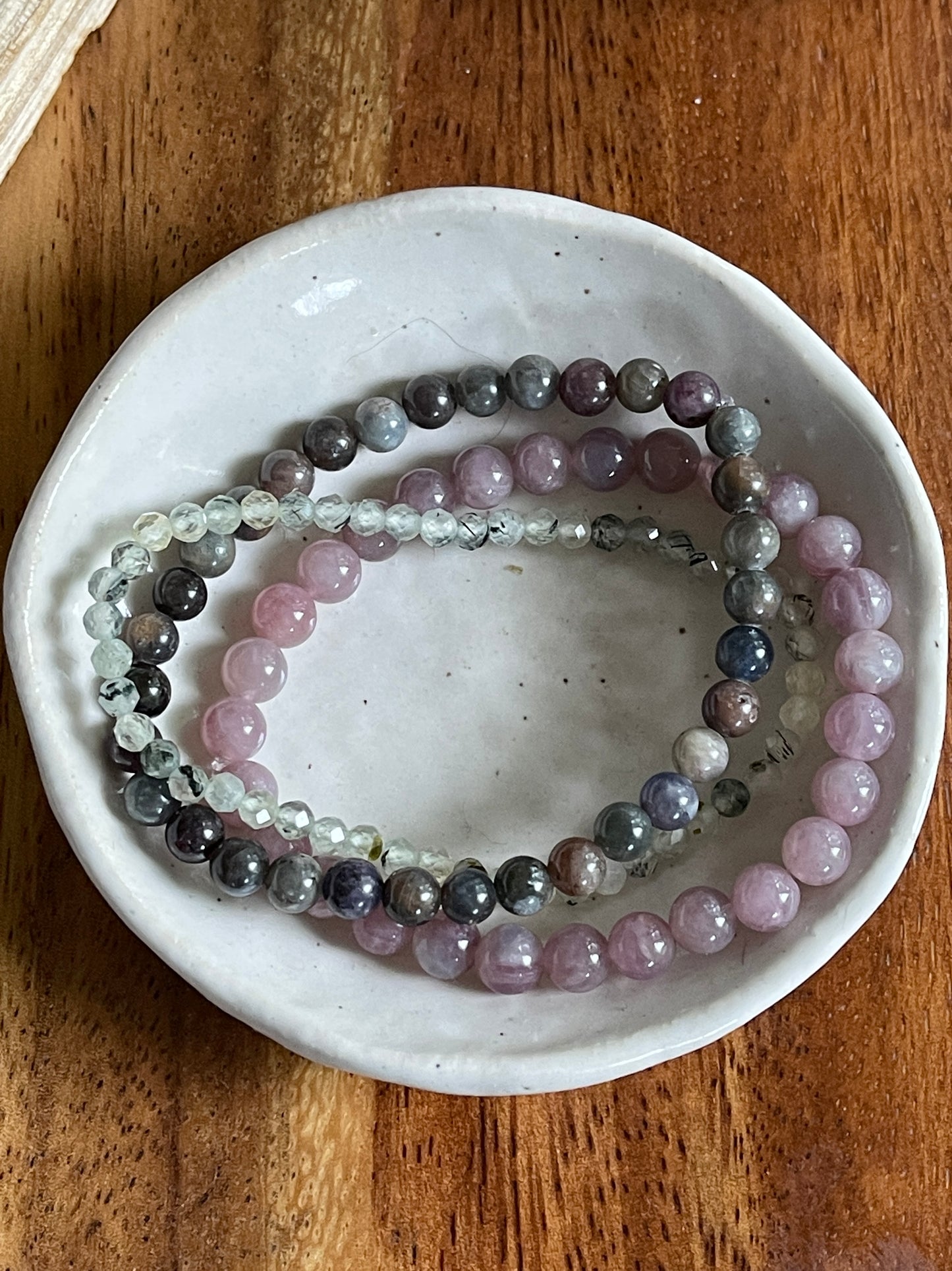 Manifesting Bracelet Stack: Rose Quartz, Ruby Sapphire, and Prehnite